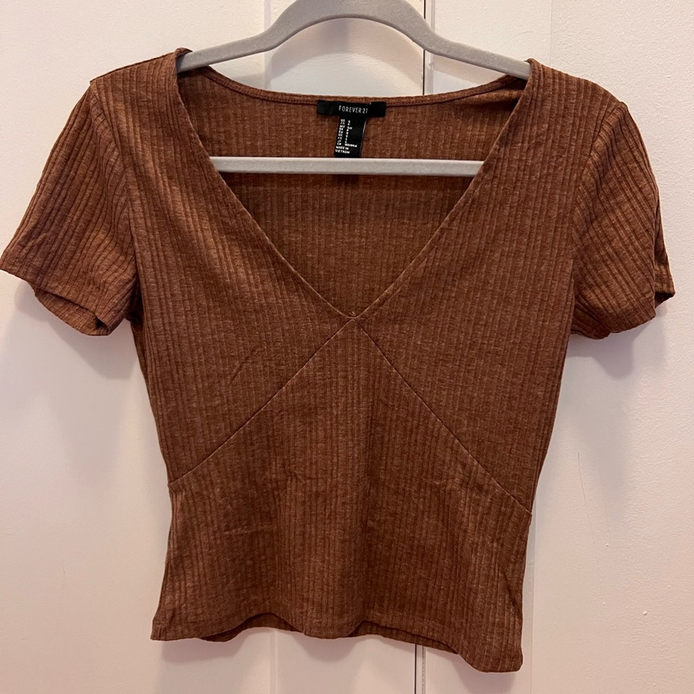 Forever 21 Brown V Neck Tee